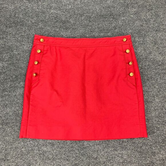 J Crew Postage Stamp Sailor Mini Skirt Women 8 Watermelon Lined Nautical Buttons - Picture 2 of 12